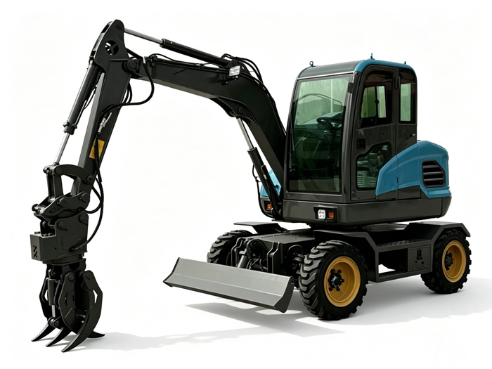 40 Wheel Excavator With Log Grapple
